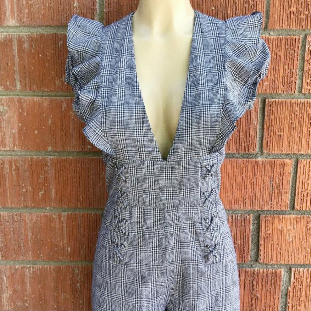 LAST ONE❗CURRENT AIR Plaid Ruffles Detail Jumpsuit - Picture 8 of 11